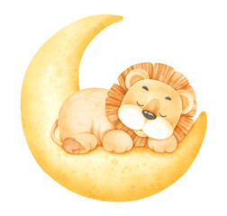 Cute Lion Sleeping on moon