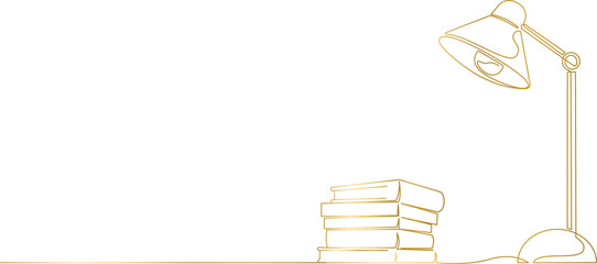 line art of study lamp and stack of books.vector eps