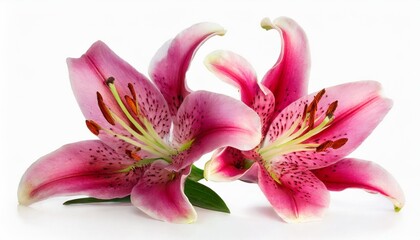 Fototapeta na wymiar two wonderful pink lily isolated on white background including clipping path without shade