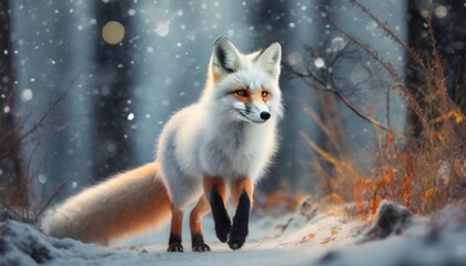 white fox walking in snowy weather generated illustration