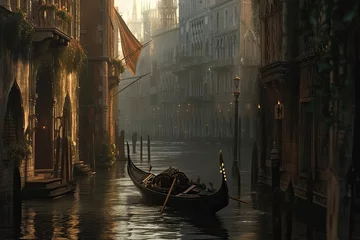 Gartenposter Gondeln Venetian canal scene with historical buildings and a gently floating gondola