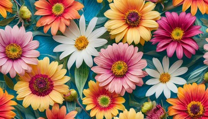 colorful flowers seamless hippie pattern