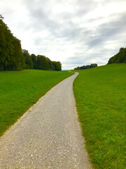 Fototapeta na wymiar Road into the unknown Beautiful nature. Green meadow, blue sky.