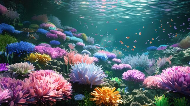 vibrant coral reef depicted with dazzling 3D colors.