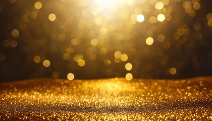 abstract luxury gold background with gold particle glitter vintage lights background christmas golden light shine particles bokeh on dark background gold foil texture holiday concept