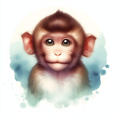 Fototapeta na wymiar monkey Hand painted watercolor illustration blank space.