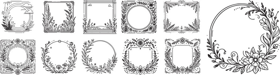 Collection of geometric vector floral frames. 