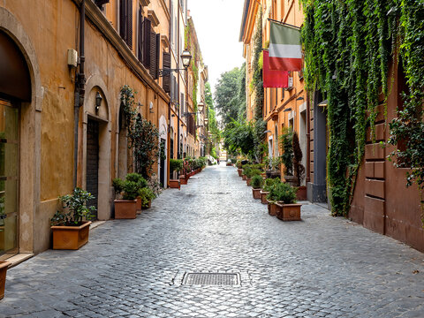 Fototapeta one of the famous streets in the historic center of Rome, Via Margutta, considered the street of artists, a destination for international tourism