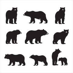 A black silhouette bear set
 - obrazy, fototapety, plakaty