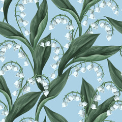 Seamless pattern with lilies of the valley. Vector. - 755106183