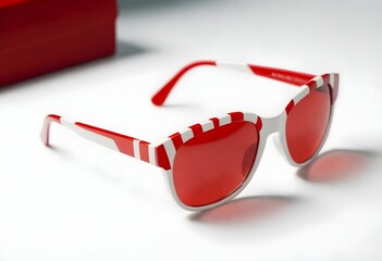 red glasses on white background