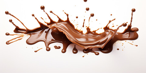 Pouring chocolate dripping, white background, professional photo сreated with Generative Ai