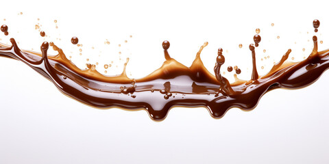 Pouring chocolate dripping, white background, professional photo сreated with Generative Ai