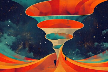 Bold artwork of a sales funnel displaying a conversion process.