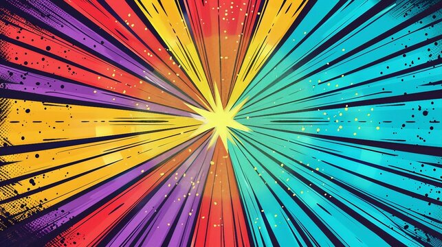 a nostalgic vintage retro comic boom explosion template with classic retro rainbow stripes. 
