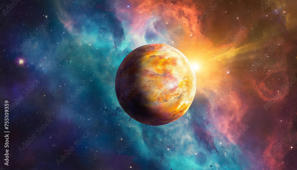Wall mural infinite universe with stars and galaxies. sci-fi landscape with planets. open space.
