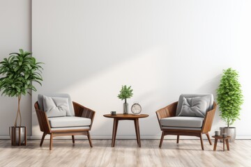 Fototapeta na wymiar Minimalist Armchairs Set Surrounding Serene Space Isolated on Transparent Background