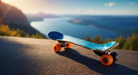 skateboard on blue	
 - obrazy, fototapety, plakaty