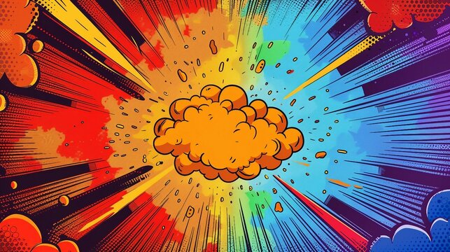 a nostalgic vintage retro comic boom explosion template with classic retro rainbow stripes. 
