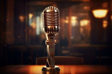 Vintage Retro microphone. Jazz stage show. Generate Ai