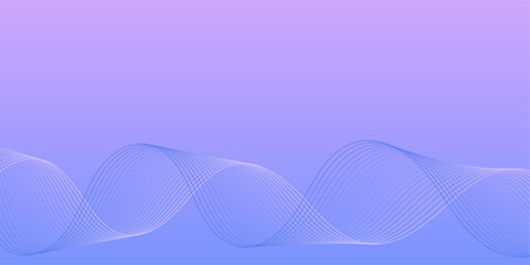 Abstract background with waves for banner. Medium banner size. Vector background with lines isolated. Blue and pink gradient. Purple color. Brochure, booklet. Ocean, water, sky