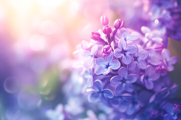 Purple lilac flowers blossom in garden, spring background