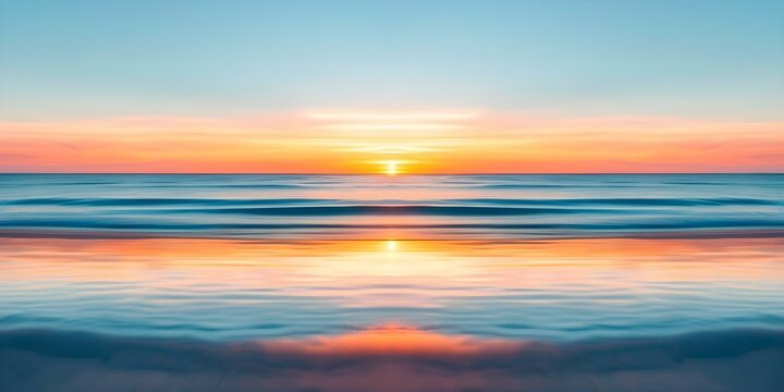 Tranquil beach sunset A captivating image of warm orange and blue hues. Concept Beach Photography, Sunset Moments, Nature Photography, Coastal Landscapes