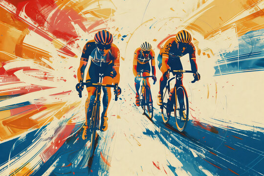 Tour de France cycling sport competition, line art