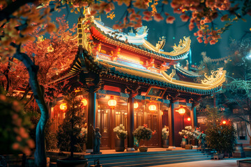 Traditional Chinese temple at night