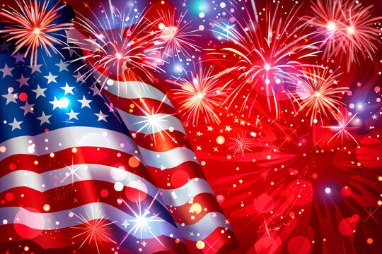 USA 4th of july independence day design of american flag with fireworks vector illustration
