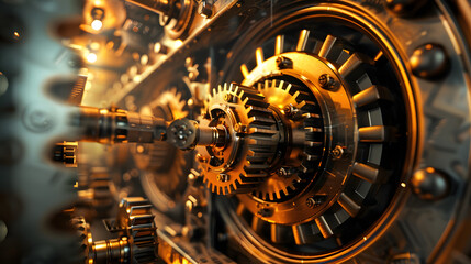 Fototapeta na wymiar tunnel interior of a bank vault lock with several complex gears