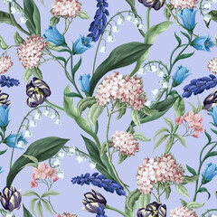 Seamless pattern with spring flowers. Vector. - 755112917