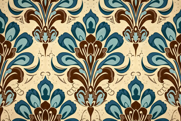 	
Vintage tan blue and brown seamless art deco wallpaper pattern vector
