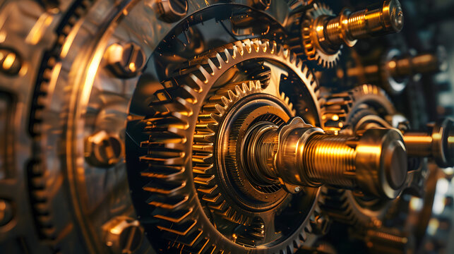 tunnel interior of a bank vault lock with several complex gears