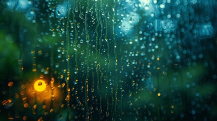 View of rain drop on the window with bokeh sun light background. Generative AI - obrazy, fototapety, plakaty