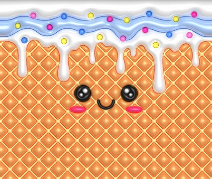 Funny Kawaii milk ice cream illustration. 3D Inflated puffy illustration.