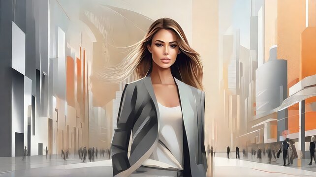 woman in the city Modern Elegance Captivating Image of a Stylish Woman with Contemporary Transition Background