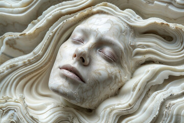 Marble woman sculpture with serene facial expression. Generative AI image