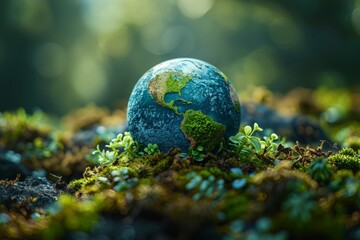 Obraz na płótnie Canvas Blue Earth on Moss Covered Ground