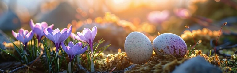 Two Eggs on Moss Covered Rock