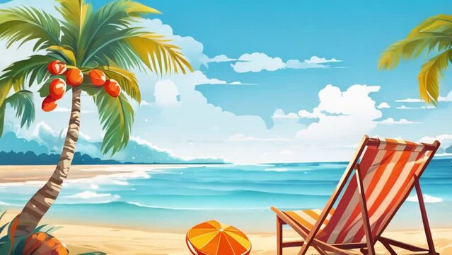 Illustration of a lounge chair on a hot tropical beach