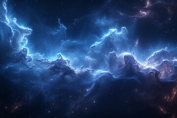 Deep Blue and Purple Space With Glittering Stars - obrazy, fototapety, plakaty