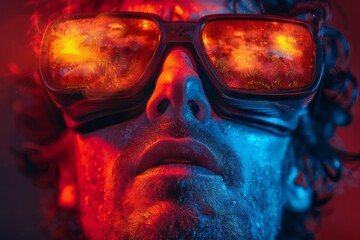 Man Wearing Glasses With Red and Blue Lights