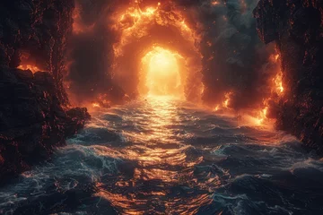 Poster Lava Surrounding Large Water Body © Ilugram