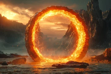 Fotobehang Glowing Ring of Fire on Water © Ilugram