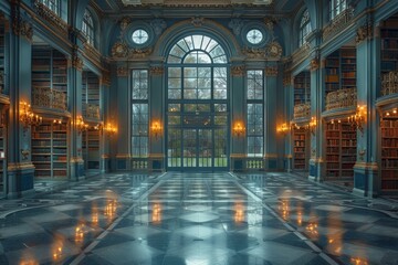 Expansive Library Filled With Bookshelves - obrazy, fototapety, plakaty