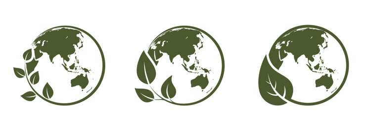 Eco world icons. Eastern hemisphere. environment, sustainable and ecosystem illustrations. Asia, Far East and Australia.