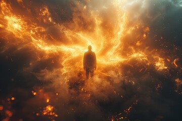 Obraz na płótnie Canvas Man Amidst Fiery Sky