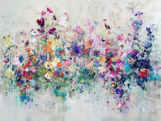 A detailed painting featuring vibrant flowers on a clean white background, showcasing intricate petals and stems.