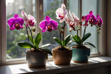 Orchideen im Sonnenschein: Ein Farbspiel auf der Fensterbank